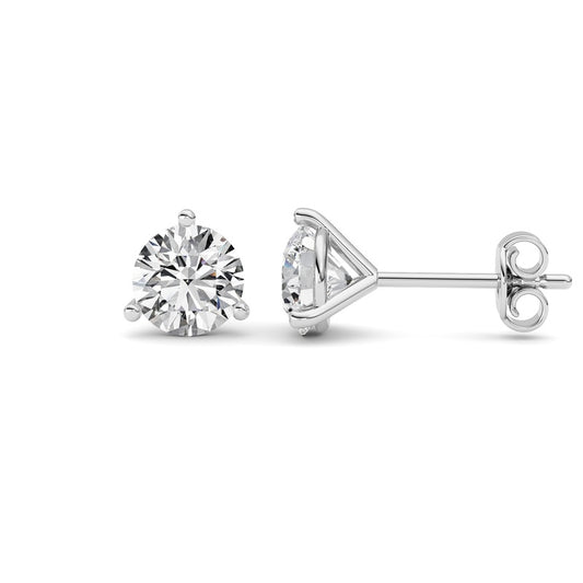 1.5CTW Round Shaped Lab Grown Diamond (G/VS) Three Prong Martini Stud Earrings in 14K White Gold