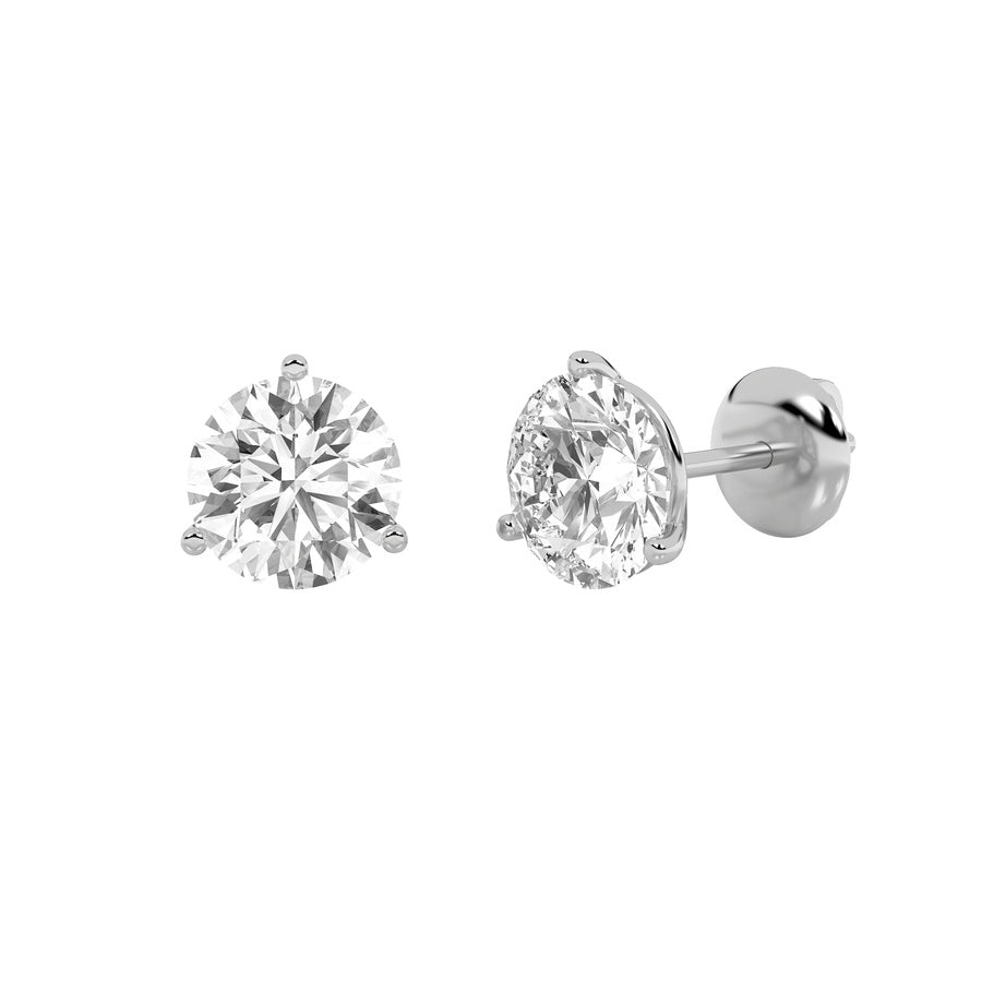 2.5CTW Round Shaped Lab Grown Diamond (G/VS) Three Prong Martini Stud Earrings in 14K White Gold