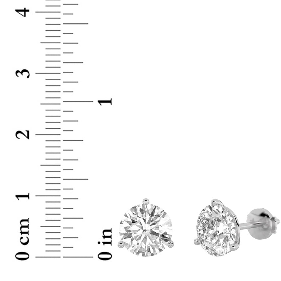 2.5CTW Round Shaped Lab Grown Diamond (G/VS) Three Prong Martini Stud Earrings in 14K White Gold