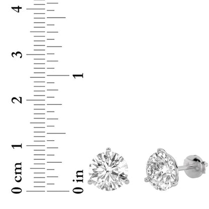 2.5CTW Round Shaped Lab Grown Diamond (G/VS) Three Prong Martini Stud Earrings in 14K White Gold