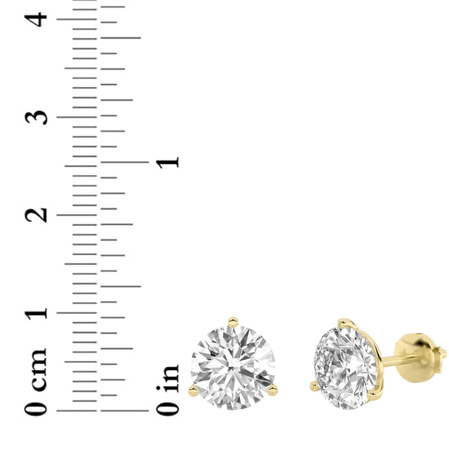 2.5CTW Round Shaped Lab Grown Diamond (G/VS) Three Prong Martini Stud Earrings in 14K White Gold