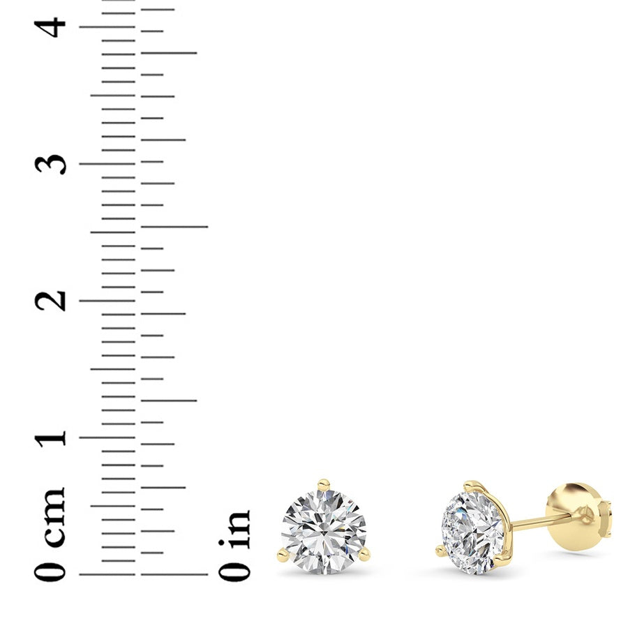 2.5CTW Round Shaped Lab Grown Diamond (G/VS) Three Prong Martini Stud Earrings in 14K White Gold