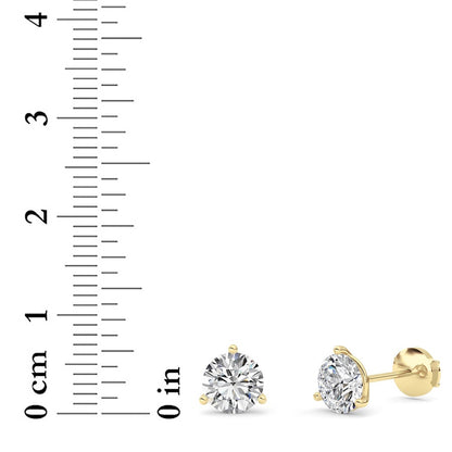 2.5CTW Round Shaped Lab Grown Diamond (G/VS) Three Prong Martini Stud Earrings in 14K White Gold