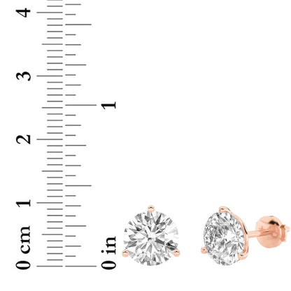 2.5CTW Round Shaped Lab Grown Diamond (G/VS) Three Prong Martini Stud Earrings in 14K White Gold