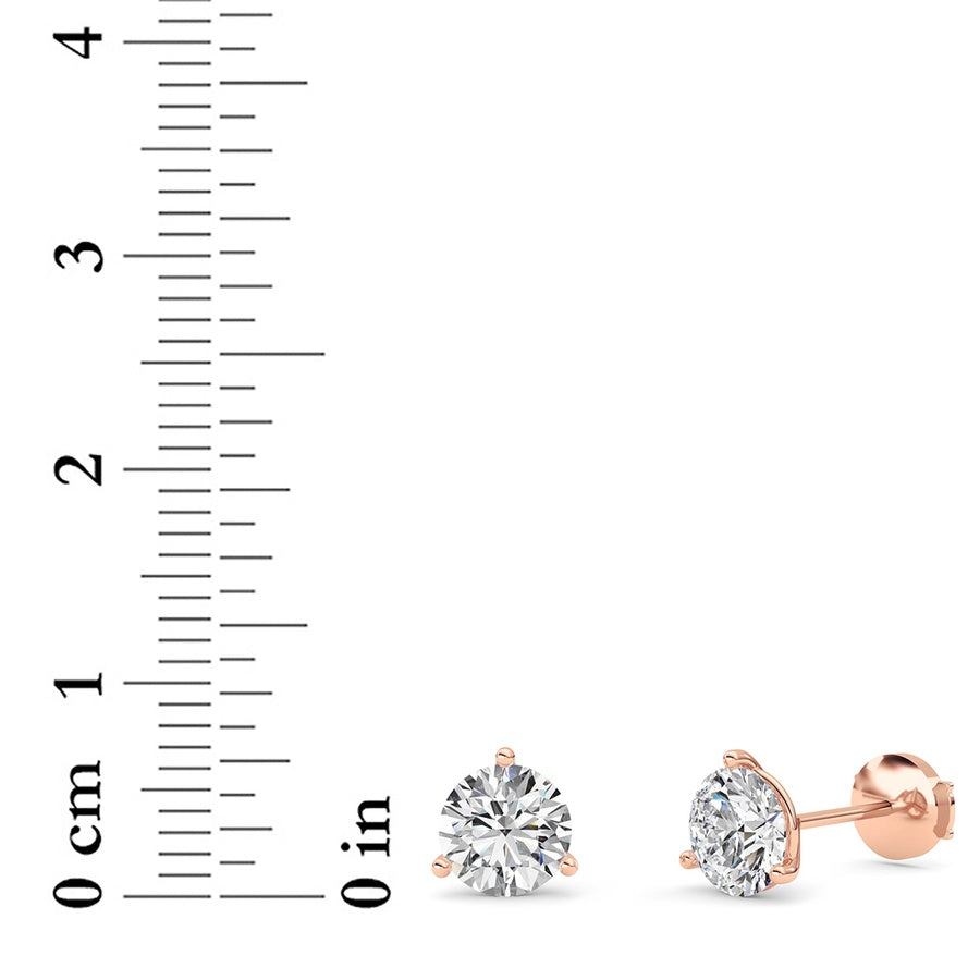 2.5CTW Round Shaped Lab Grown Diamond (G/VS) Three Prong Martini Stud Earrings in 14K White Gold