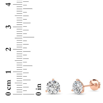 2.5CTW Round Shaped Lab Grown Diamond (G/VS) Three Prong Martini Stud Earrings in 14K White Gold