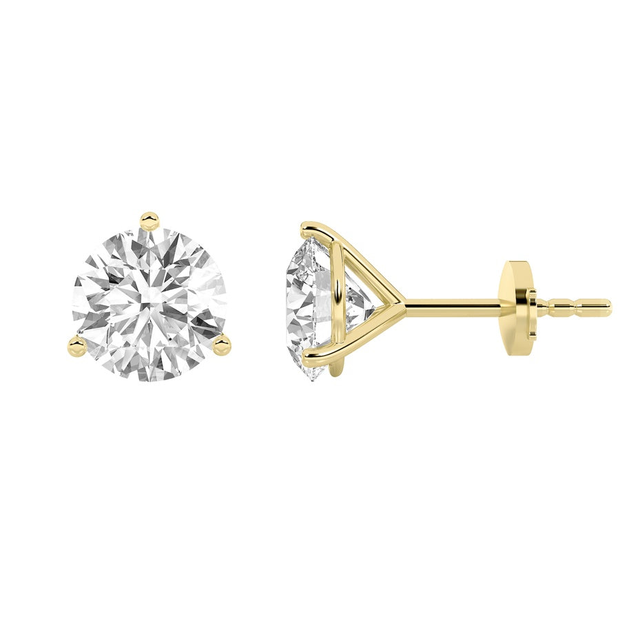 3Cttw Round Shaped Lab Grown Diamond (G/VS) ThreeProng Martini Stud Earrings in 14K White Gold