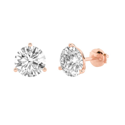 3Cttw Round Shaped Lab Grown Diamond (G/VS) ThreeProng Martini Stud Earrings in 14K White Gold