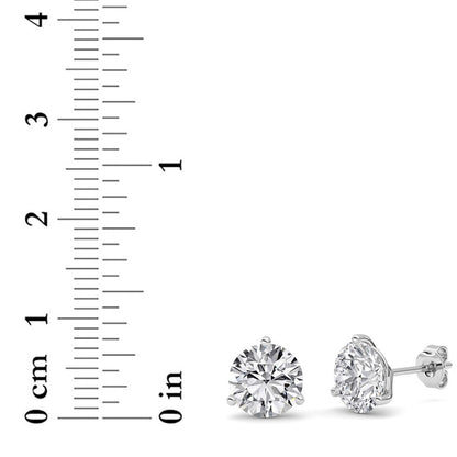4Cttw Round Shaped Lab Grown Diamond (G/VS) ThreeProng Martini Stud Earrings in 14K White Gold
