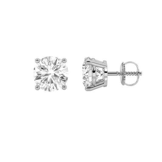 5.5CTW Round Shaped Lab Grown Diamond (G/VS) Three Prong Martini Stud Earrings in 14K White Gold
