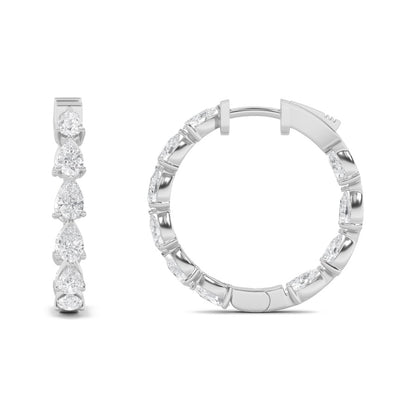 4CTW Pear Shaped Lab Grown Diamond (F/VS) Inside Out Hoop Earrings in 14K Gold