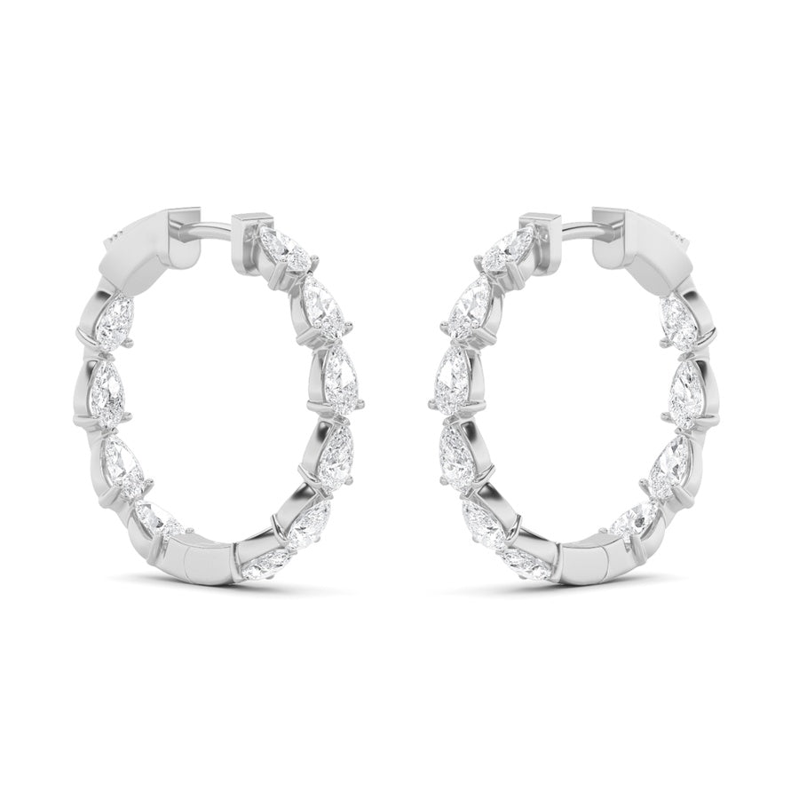 4CTW Pear Shaped Lab Grown Diamond (F/VS) Inside Out Hoop Earrings in 14K Gold