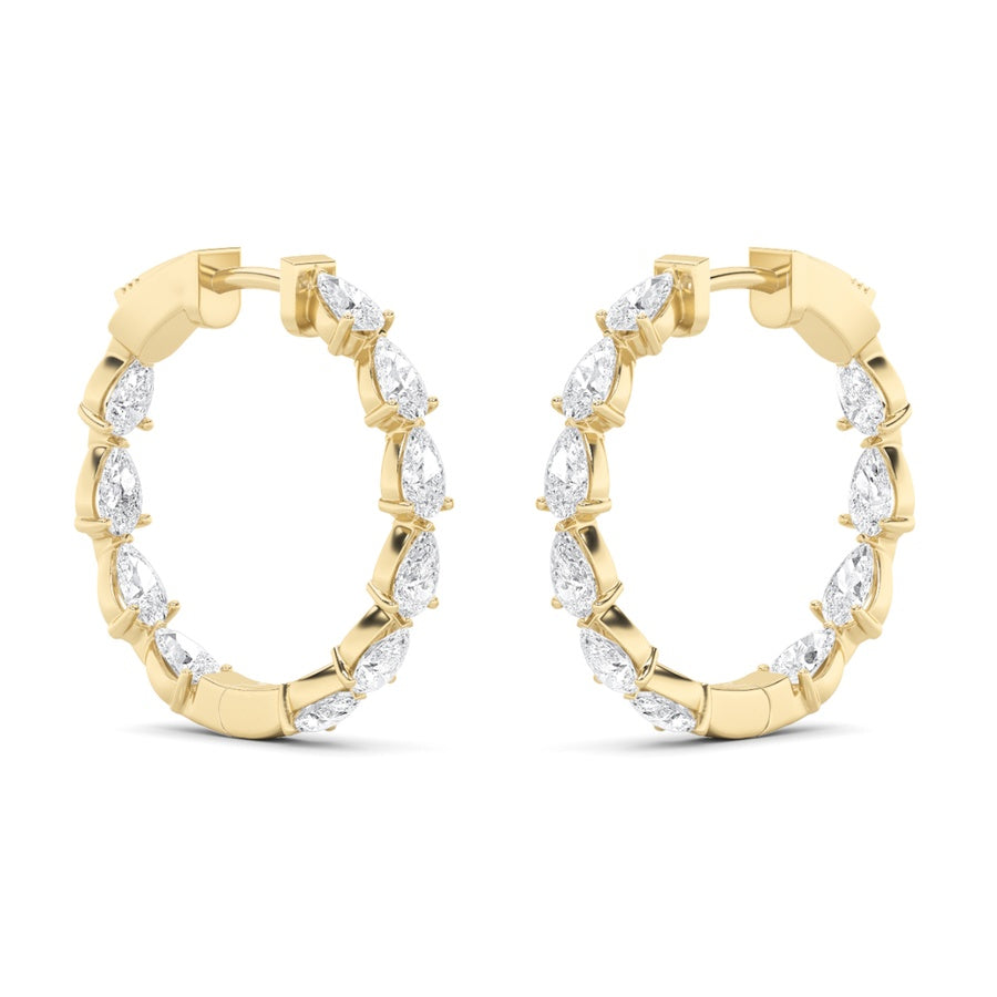 4CTW Pear Shaped Lab Grown Diamond (F/VS) Inside Out Hoop Earrings in 14K Gold