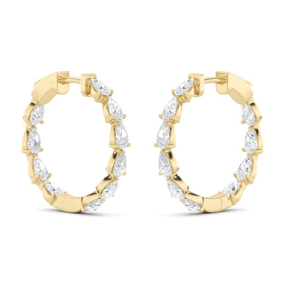 4CTW Pear Shaped Lab Grown Diamond (F/VS) Inside Out Hoop Earrings in 14K Gold