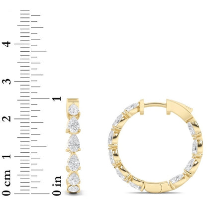 4CTW Pear Shaped Lab Grown Diamond (F/VS) Inside Out Hoop Earrings in 14K Gold