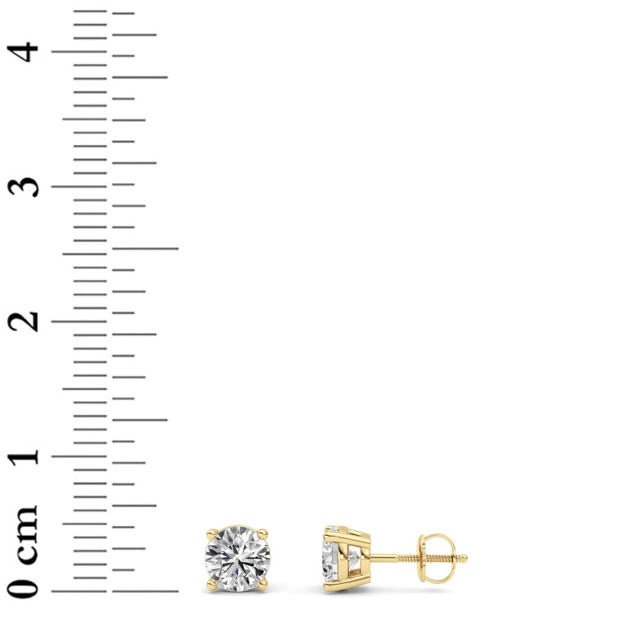 1CTW Round Shaped Lab Grown Diamond (F/VS) Stud Earrings in 14K Gold