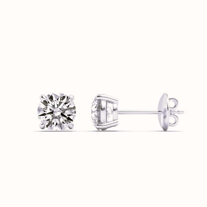 7CTW Round Shaped Lab Grown Diamond (F/VS) Stud Earrings in 14K White Gold