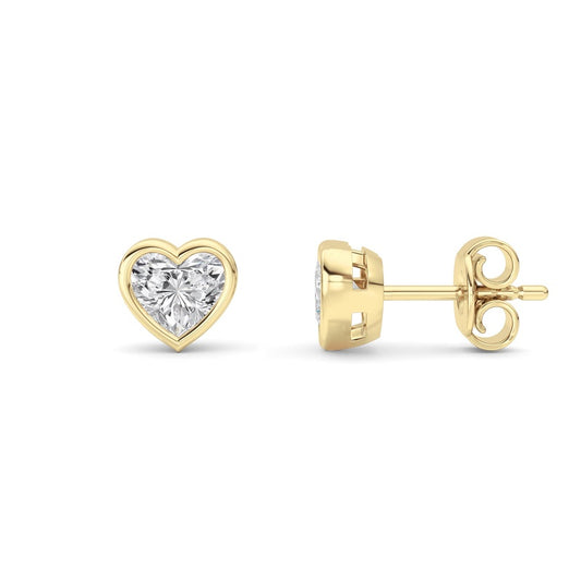 1CTW Heart Shaped Lab Grown Diamond (G/VS) Bezel Set Stud Earrings in 14K Gold