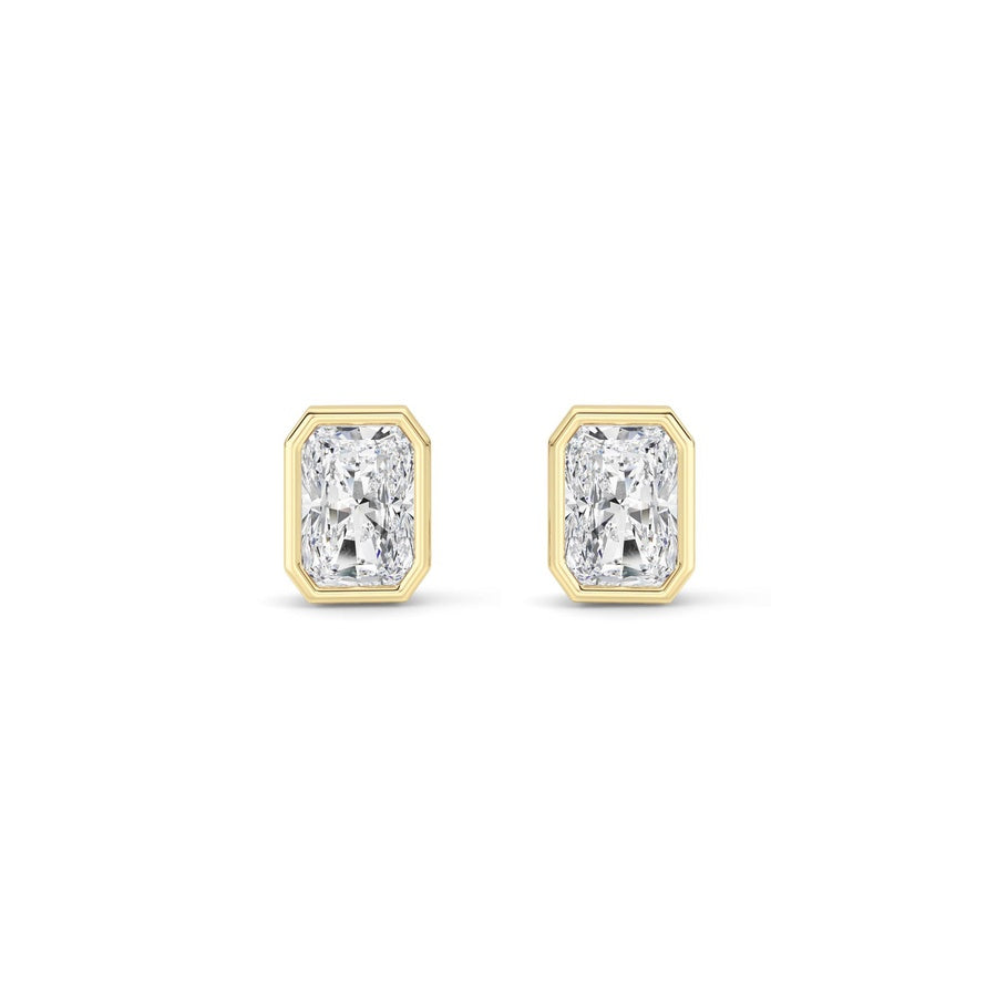 1CTW Radiant Shaped Lab Grown Diamond (G/VS) Bezel Set Solitaire Earrings in 14K Gold