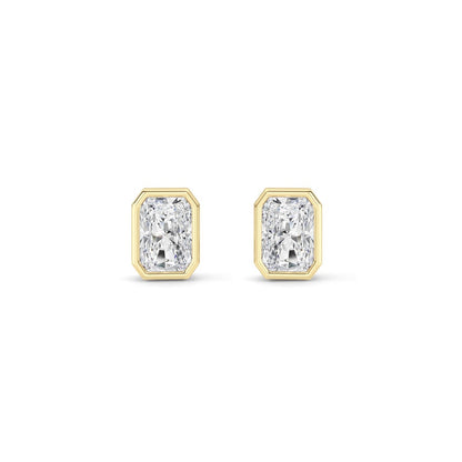 1CTW Radiant Shaped Lab Grown Diamond (G/VS) Bezel Set Solitaire Earrings in 14K Gold