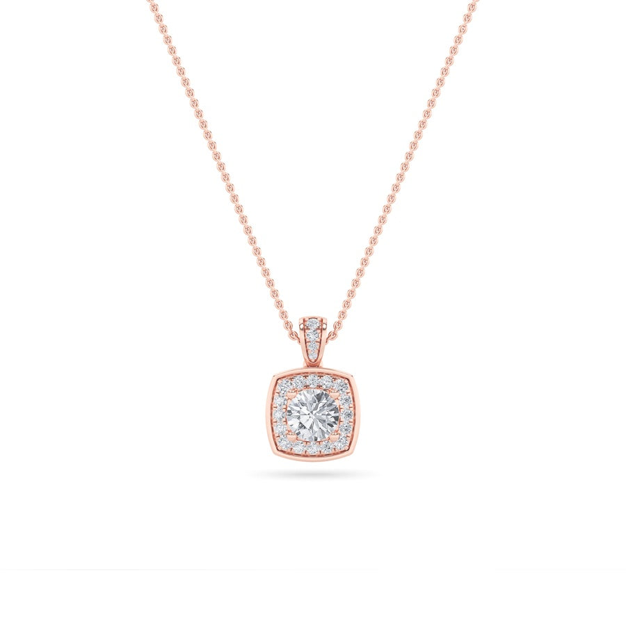 0.75CTW Round Shaped Lab Grown Diamond (F/VS) Halo Pendant in 14K Gold