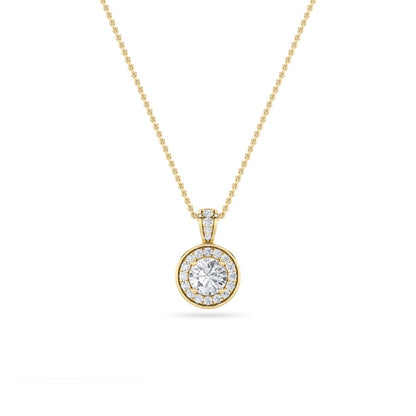 0.75CTW Oval Shaped Lab Grown Diamond (F/VS) Halo Pendant in 14K Gold