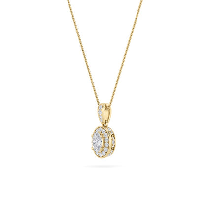 0.75CTW Oval Shaped Lab Grown Diamond (F/VS) Halo Pendant in 14K Gold