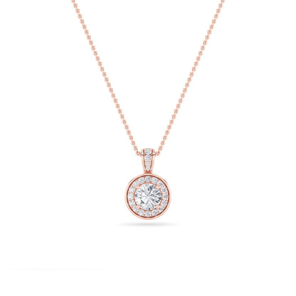 0.75CTW Oval Shaped Lab Grown Diamond (F/VS) Halo Pendant in 14K Gold