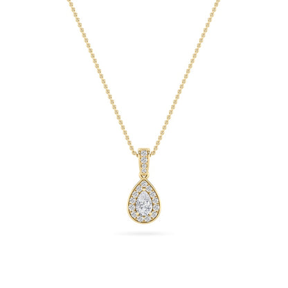 0.75CTW Pear Shaped Lab Grown Diamond (F/VS) Halo Pendant in 14K Gold