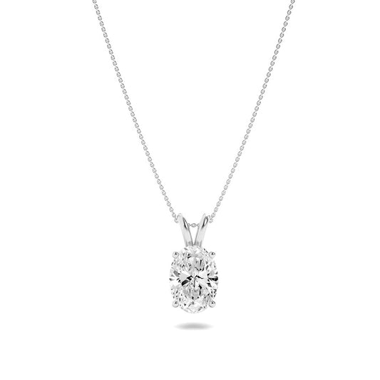 2CTW Oval Shaped Lab Grown Diamond (F/VS) Split Bale Solitaire Pendant in 14K Gold