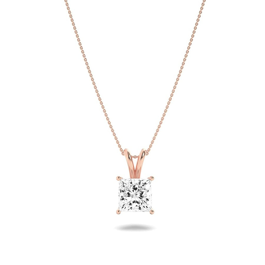1CTW Princess Shaped Lab Grown Diamond (F/VS) Split Bale Solitaire Pendant in 14K Gold