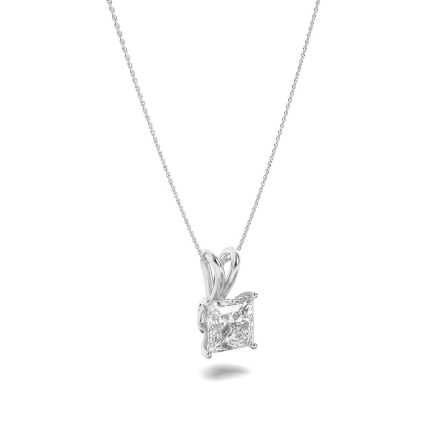 3CTW Princess Shaped Lab Grown Diamond (F/VS) Split Bale Solitaire Pendant in 14K Gold