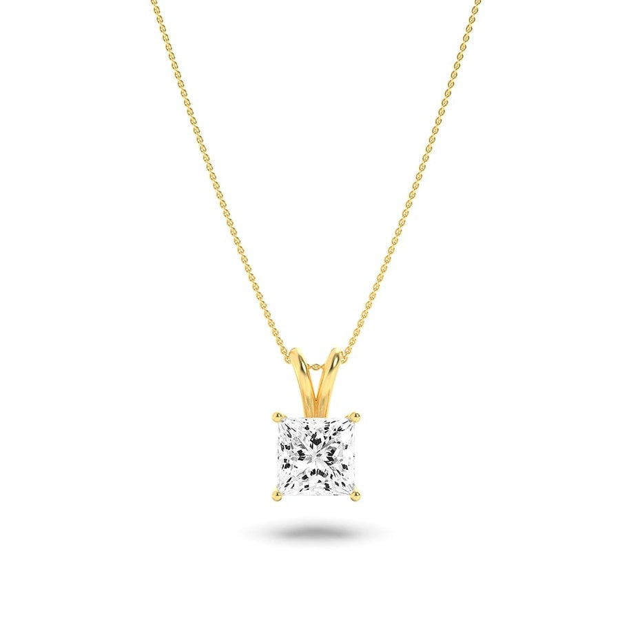 3CTW Princess Shaped Lab Grown Diamond (F/VS) Split Bale Solitaire Pendant in 14K Gold