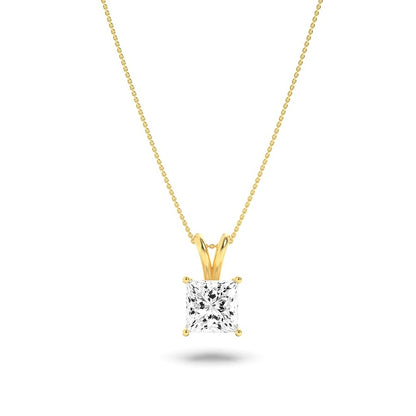 3CTW Princess Shaped Lab Grown Diamond (F/VS) Split Bale Solitaire Pendant in 14K Gold