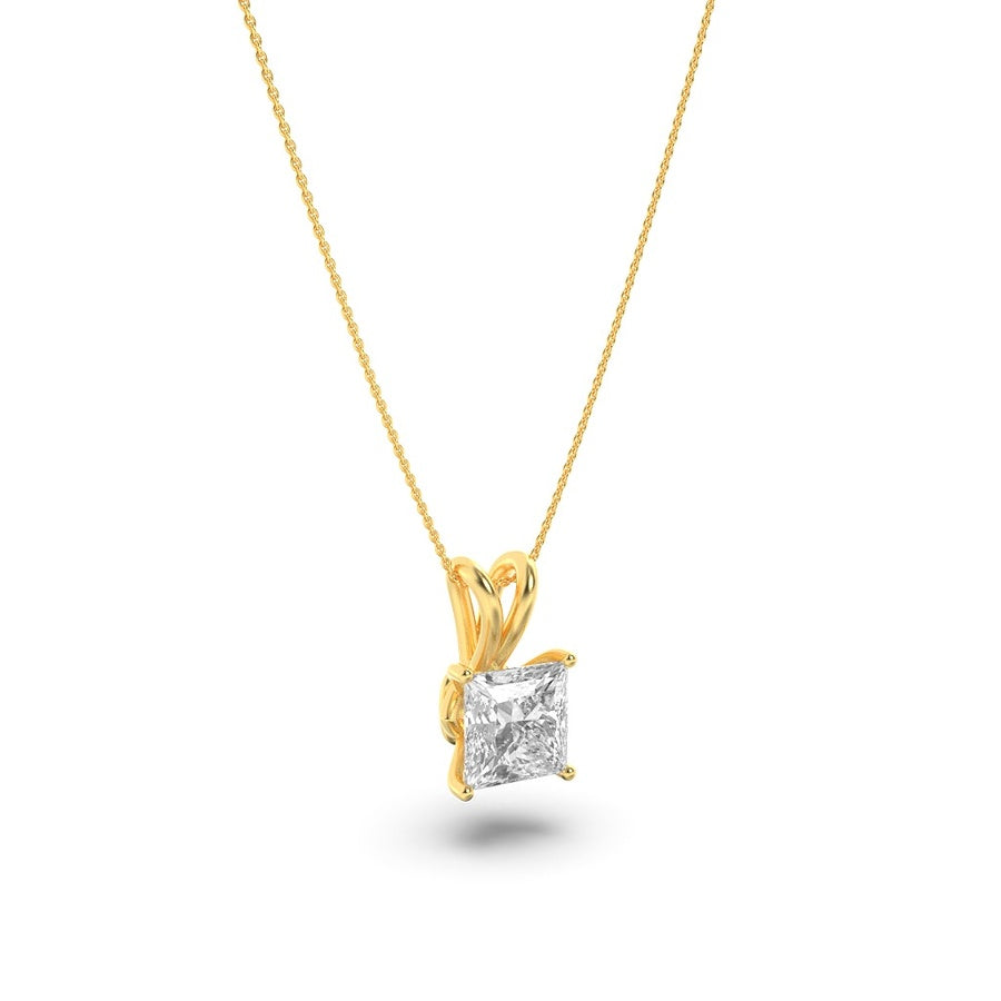 3CTW Princess Shaped Lab Grown Diamond (F/VS) Split Bale Solitaire Pendant in 14K Gold