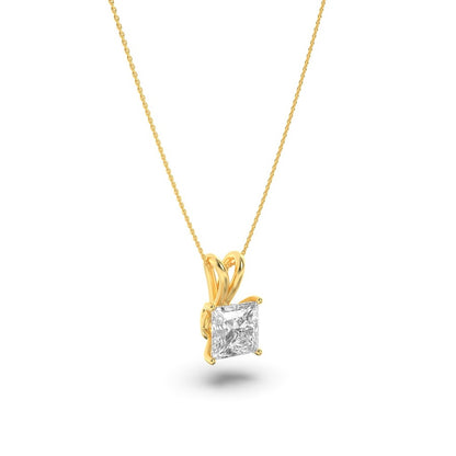 3CTW Princess Shaped Lab Grown Diamond (F/VS) Split Bale Solitaire Pendant in 14K Gold