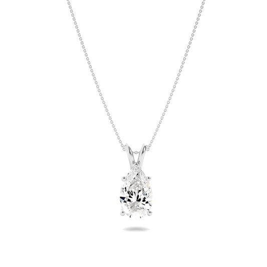3CTW Pear Shaped Lab Grown Diamond (F/VS) Split Bale Solitaire Pendant in 14K Gold