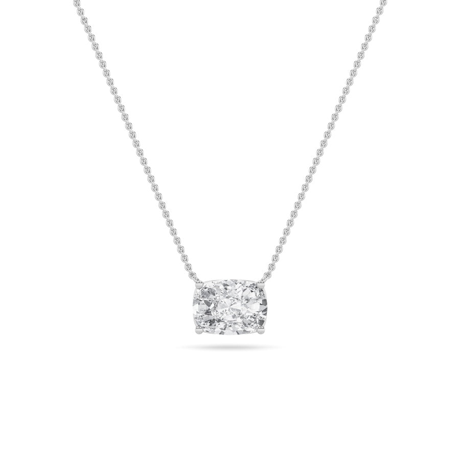 1CTW Elongated Cushion Shaped Lab Grown Diamond (F/VS) East West Solitaire Necklace in 14K Gold