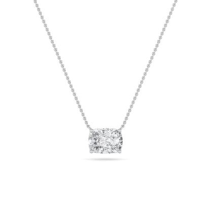 1CTW Elongated Cushion Shaped Lab Grown Diamond (F/VS) East West Solitaire Necklace in 14K Gold