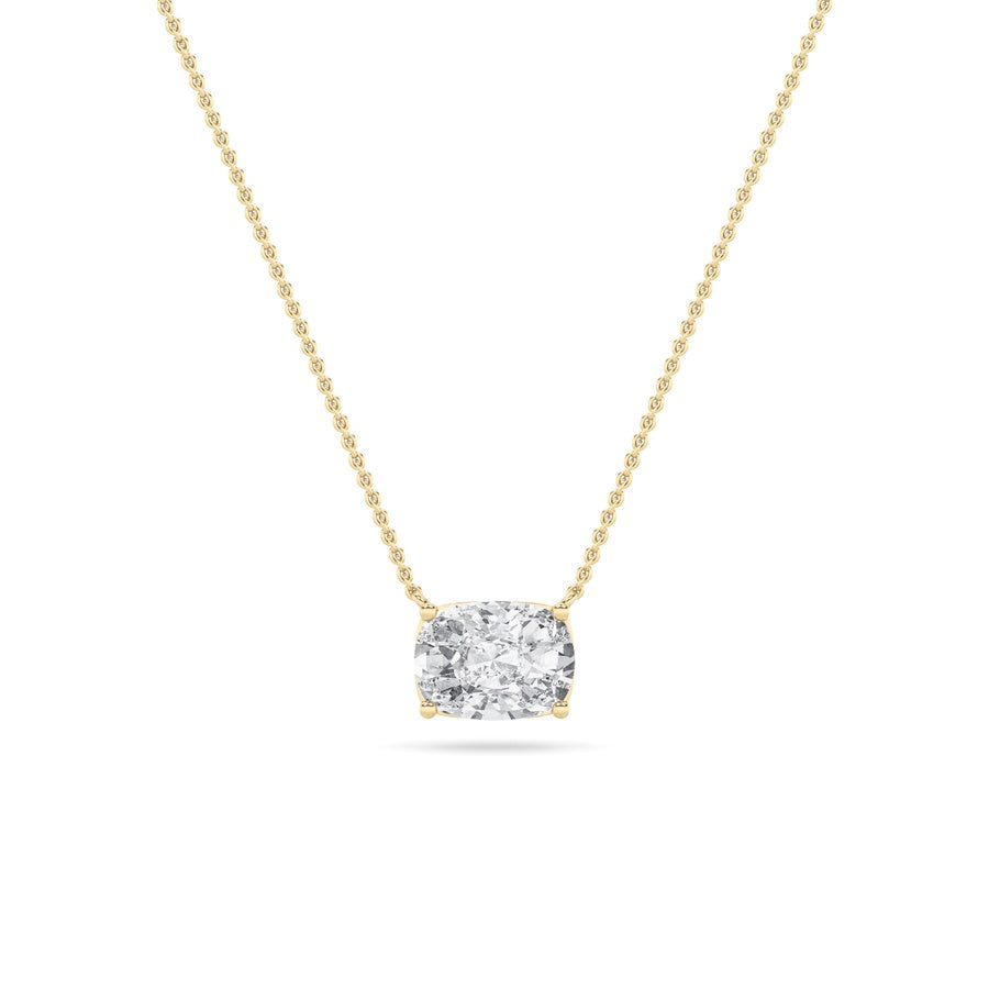 1CTW Elongated Cushion Shaped Lab Grown Diamond (F/VS) East West Solitaire Necklace in 14K Gold