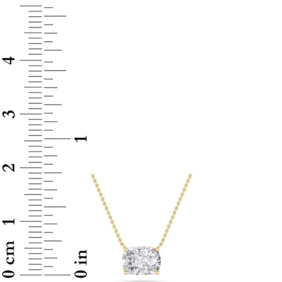 1CTW Elongated Cushion Shaped Lab Grown Diamond (F/VS) East West Solitaire Necklace in 14K Gold