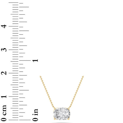 1CTW Elongated Cushion Shaped Lab Grown Diamond (F/VS) East West Solitaire Necklace in 14K Gold