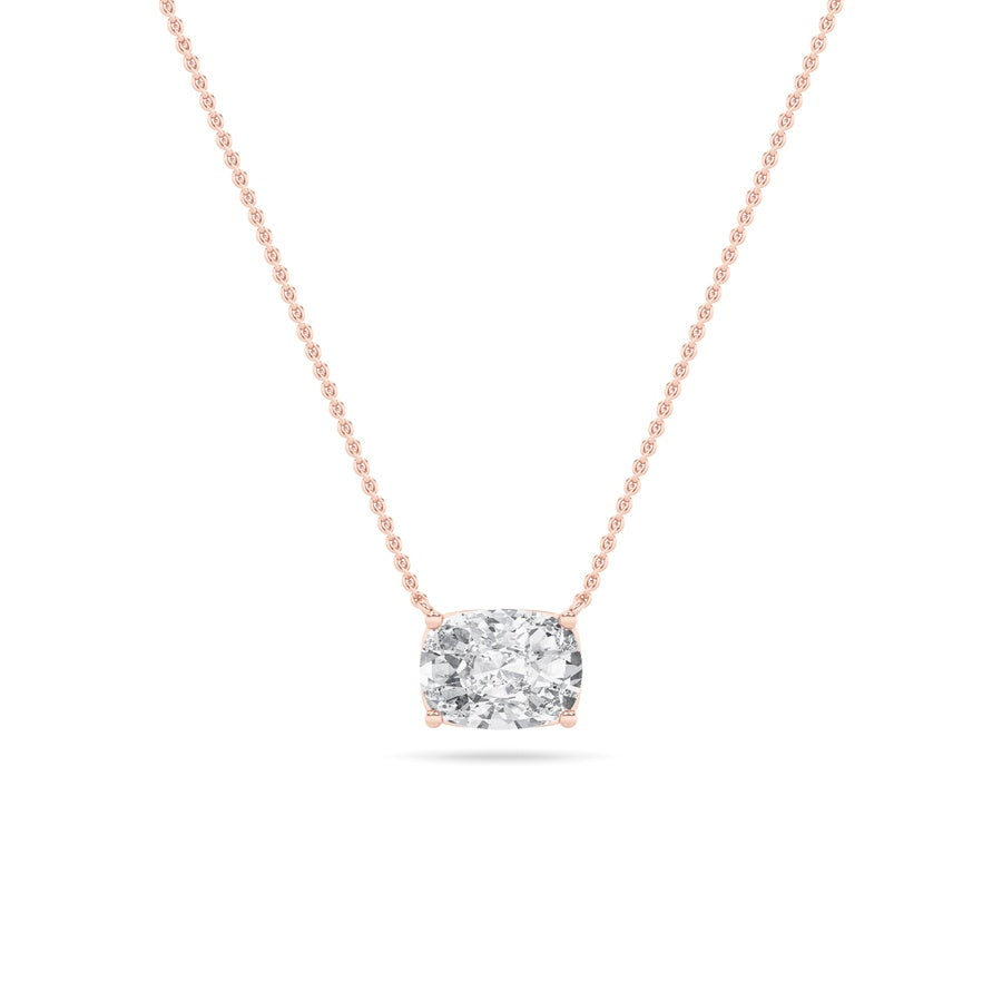1CTW Elongated Cushion Shaped Lab Grown Diamond (F/VS) East West Solitaire Necklace in 14K Gold