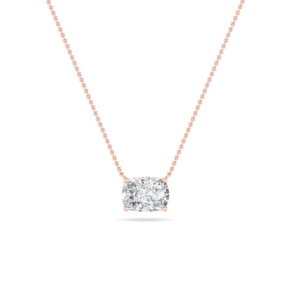 1CTW Elongated Cushion Shaped Lab Grown Diamond (F/VS) East West Solitaire Necklace in 14K Gold