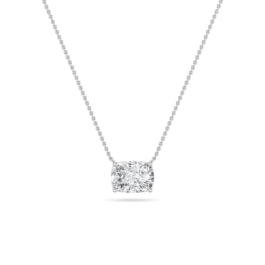 2CTW Elongated Cushion Shaped Lab Grown Diamond (F/VS) East West Solitaire Necklace in 14K Gold
