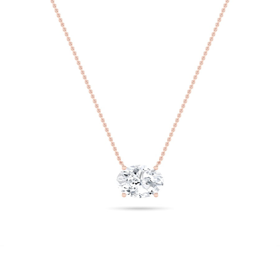 2CTW Oval Shaped Lab Grown Diamond (F/VS) East West Solitaire Necklace in 14K Gold