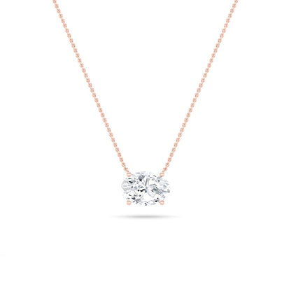 2CTW Oval Shaped Lab Grown Diamond (F/VS) East West Solitaire Necklace in 14K Gold