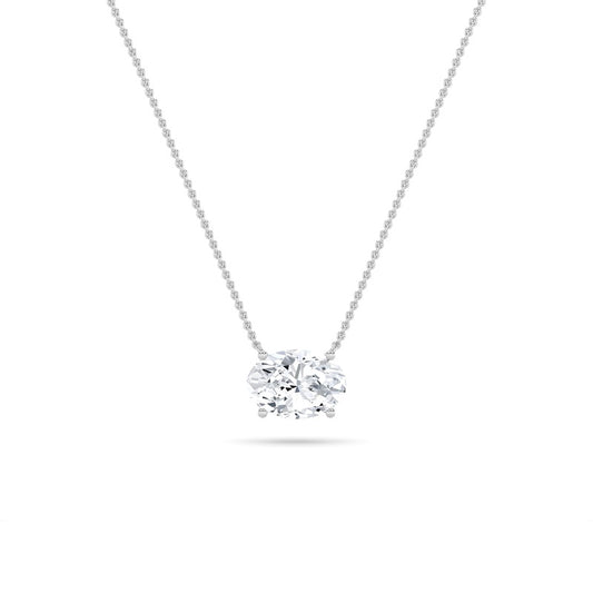 3CTW Oval Shaped Lab Grown Diamond (F/VS) East West Solitaire Necklace in 14K Gold