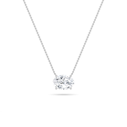 3CTW Oval Shaped Lab Grown Diamond (F/VS) East West Solitaire Necklace in 14K Gold