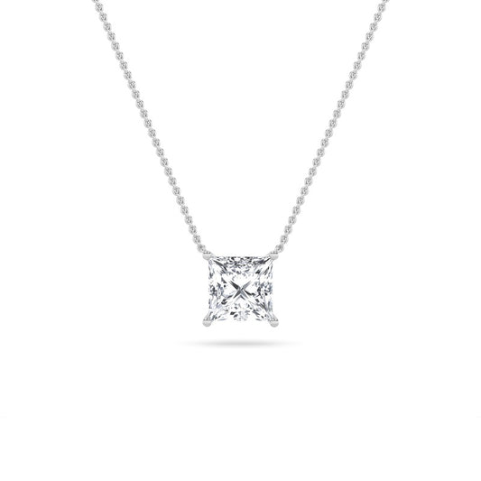 1CTW Princess Shaped Lab Grown Diamond (F/VS) Solitaire Necklace in 14K Gold